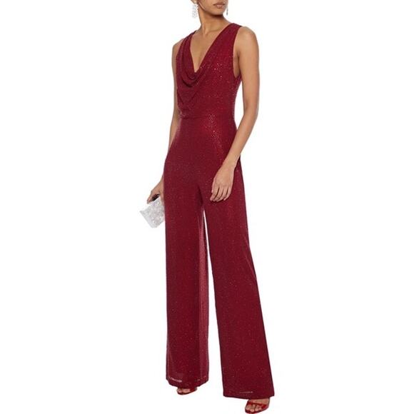 Alice + Olivia Salem Draped Crystal Wide-Leg Jumpsuit burgundy red Size 8 - Picture 2 of 12